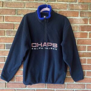 Chaps Ralph Lauren Vintage Quarter Zip Fleece Pullover Navy Medium